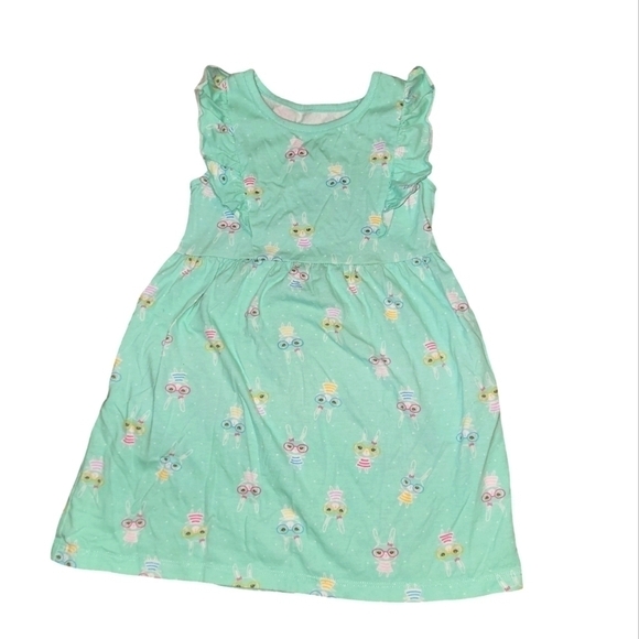 Wonder Nation size 4T green dress ruffle sleeve bunny graphics - Picture 1 of 5
